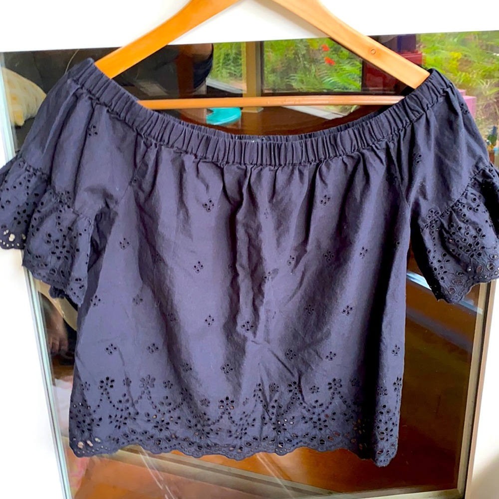 Madewell Soft Black Cotton Eyelet Blouse